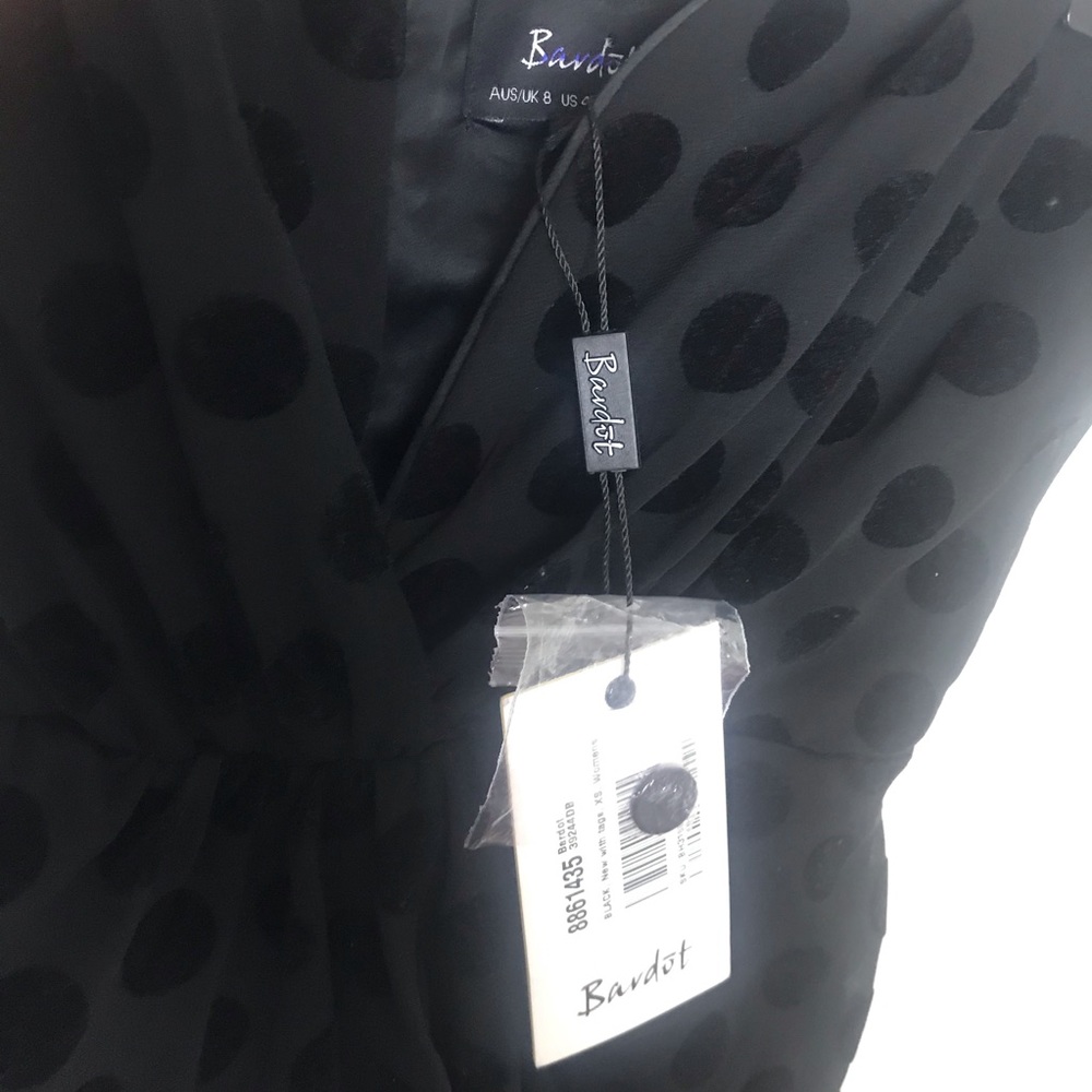 Bardot Black Velvet Polka Dot Strapless Dress - Picture 8 of 8